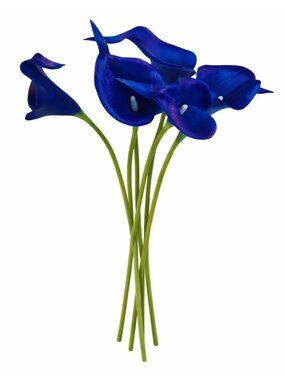 Cobalt Blue Calla Lily Artificial Flowers 5 Stem Bunch Faux Calla Lilies Realist